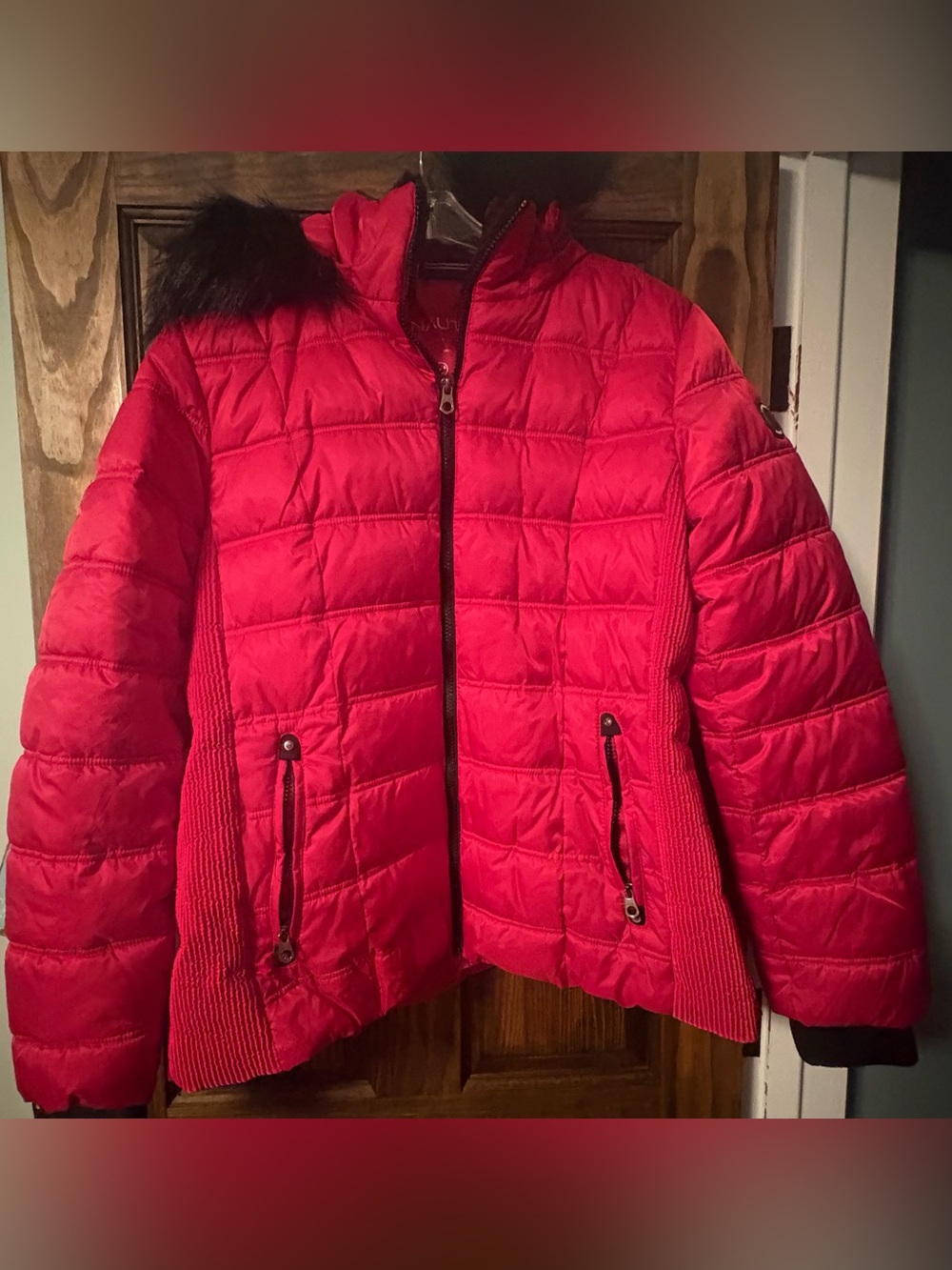 Nautica Women's Midweight detachable Hood Puffer Jacket with Faux-Fur Trim XL